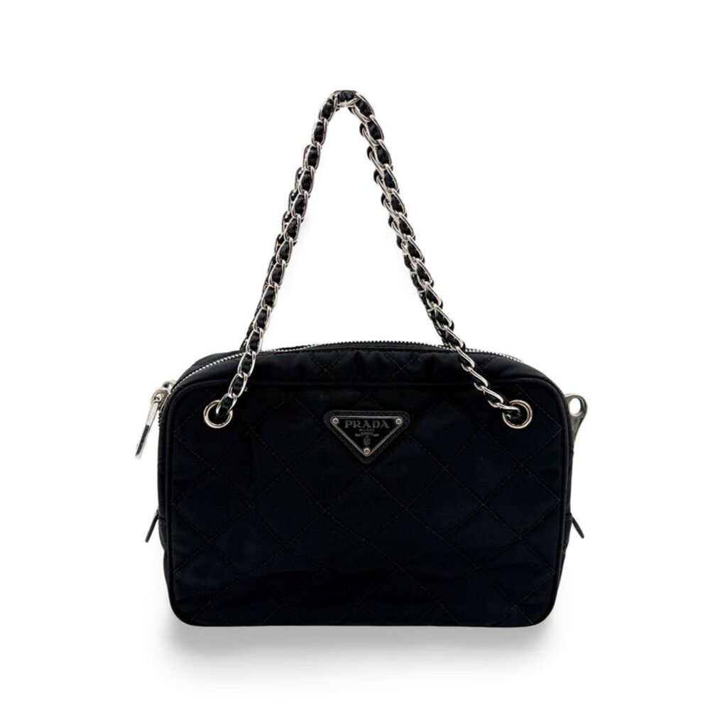 Prada Convertible Quilted Tessuto Black Nylon Shoulder Bag Bag